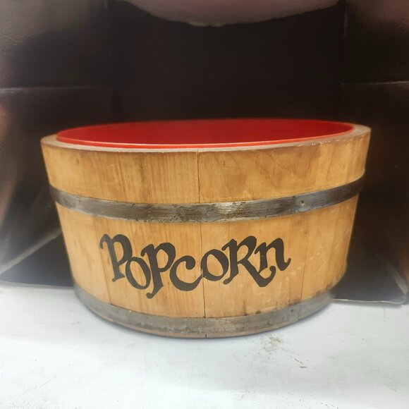 Vintage Spaulding And Frost Wooden Popcorn Barrel Bucket Bowl Plastic Liner - Picture 1 of 5